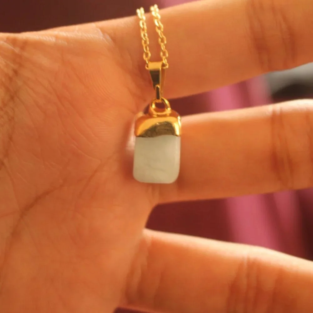 Minimalist White Stone Pendant Necklace – Gold Plated Accent - Picture 2 of 4
